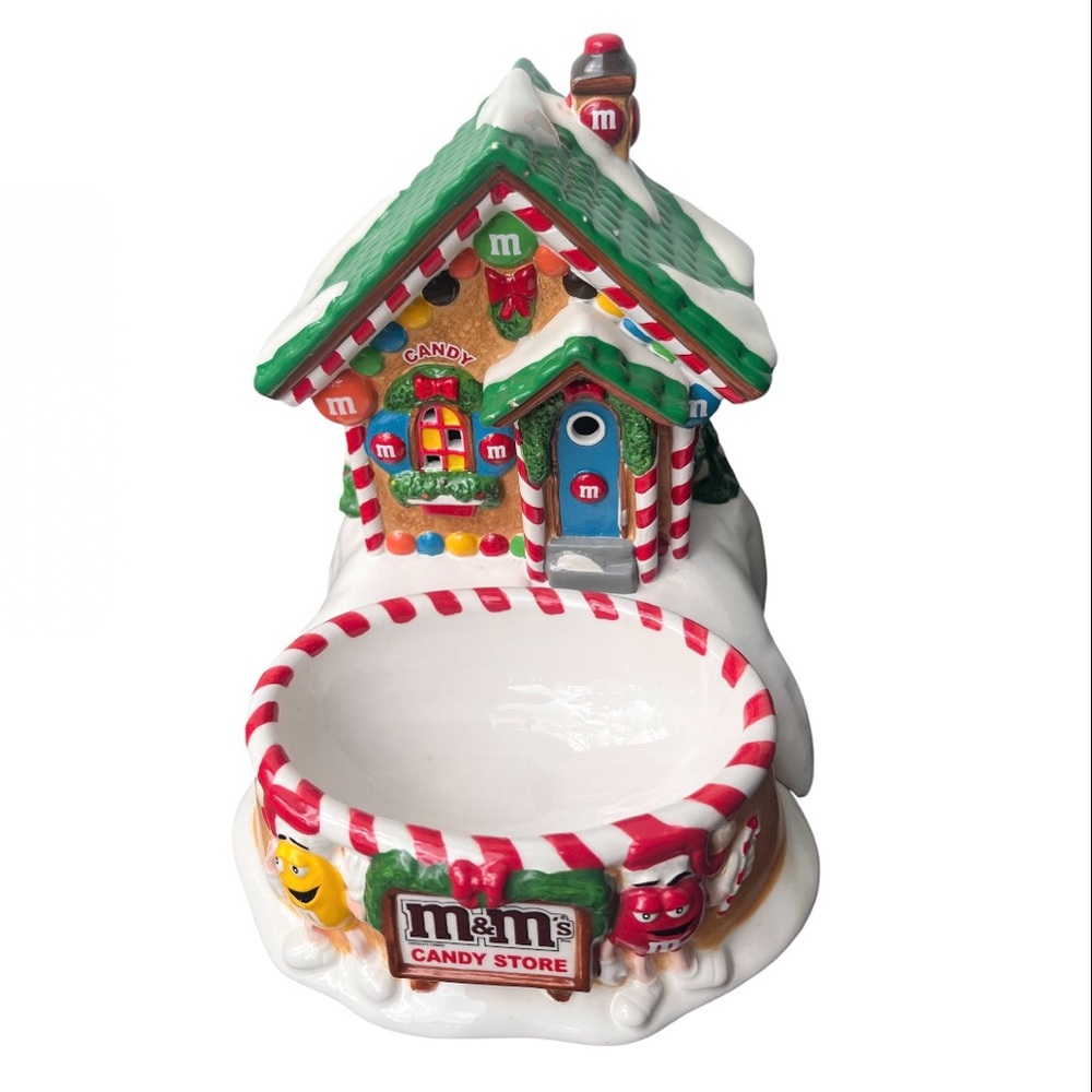 Dept 56 M&M's Candy Store Lighted Ceramic Holiday House & Candy Dish 2004